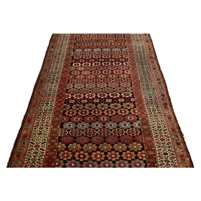 Textile Brown Antique Malayer Wool Runner Handmade With Floral Pattern For Sale - Image 7 of 9