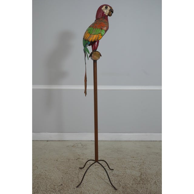 Modern Vintage Toleware Giant Metal Parrot Sculpture on Perch For Sale - Image 3 of 15