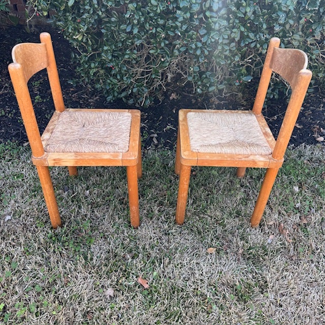 Set of 2 Early 20th Century Solid Wood Rush Seat Dining Chairs For Sale - Image 10 of 14
