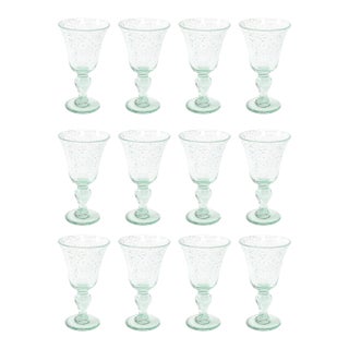 La Verrerie De Biot Set of 12 Handblown Pale Aquamarine Stemmed Drinking Glasses For Sale