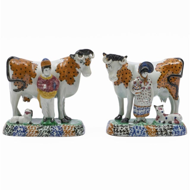 Yorkshire Prattware Figures of Cows With Attendants For Sale In Philadelphia - Image 6 of 10