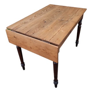 Vintage Pine Drop-Leaf Table with Turned Beech Legs, France, 1930s For Sale