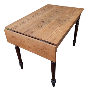 Vintage Pine Drop-Leaf Table with Turned Beech Legs, France, 1930s