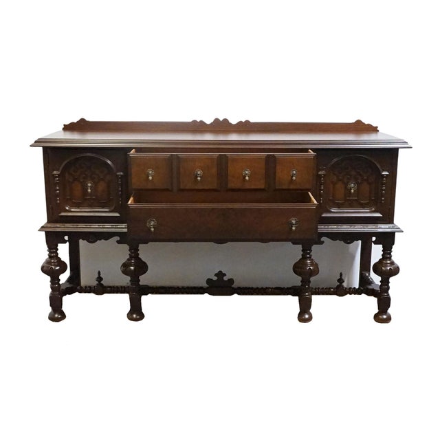 Wood Abernathy Furniture Solid Walnut Gothic Jacobean / English Tudor 71" Sideboard Buffet For Sale - Image 7 of 14