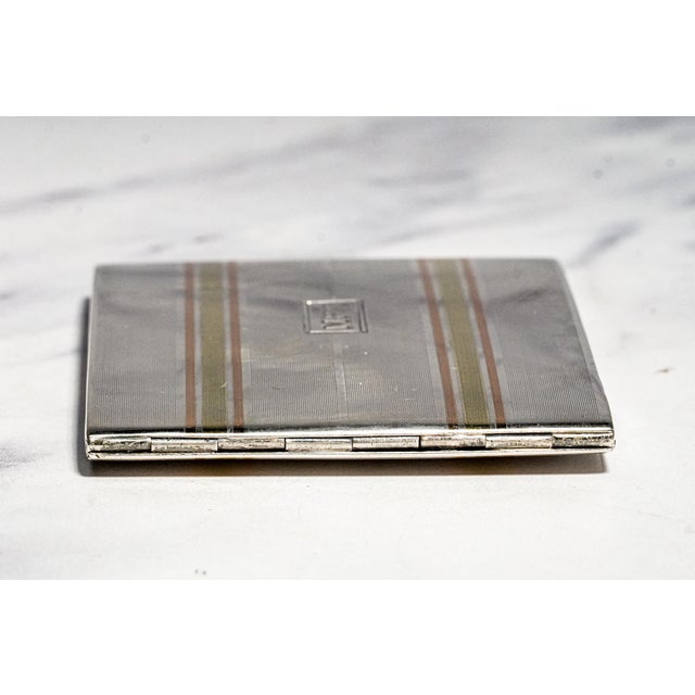 Stunning Art Deco Antique 14k Gold Inlay Sterling Silver Cigarette Card Case For Sale - Image 12 of 15
