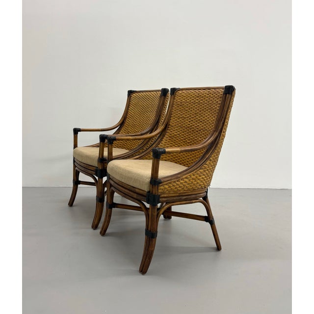 Vintage Woven Rattan Lounge Chairs - A Pair For Sale - Image 4 of 7