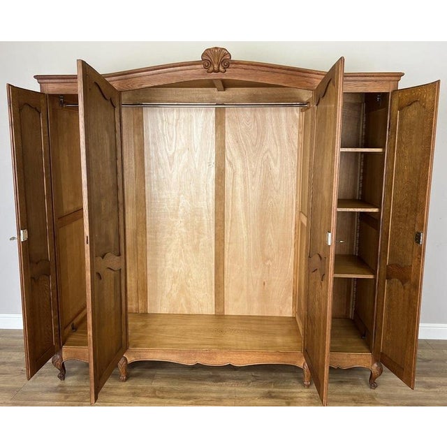 Vintage Louis XVI French Four Door Oak Carved Armoire For Sale - Image 11 of 12