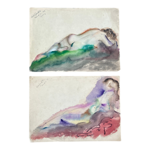 Two 1930’s Original Abstract Expressionist Nude Female Figure Watercolor Paintings - Set of Two
