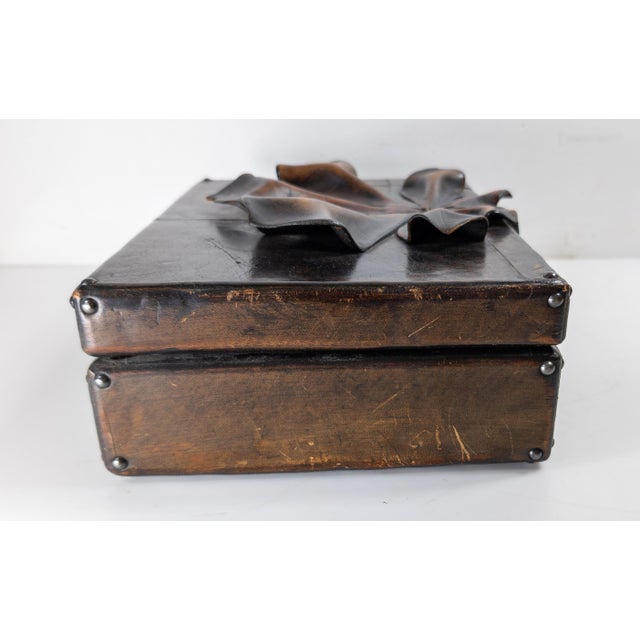 Mid 20th Century Mid-Century Folk Art Patchwork Leather Box With Gingko Leaf Design For Sale - Image 5 of 12
