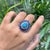 Art Deco 14k Yellow Gold 8.41ct Turquoise, Blue Sapphire & Diamond Floral Art Deco Ring Size 6.5 For Sale - Image 3 of 18