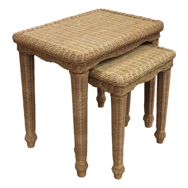 Vintage Woven Wicker Nesting Tables, a Pair For Sale