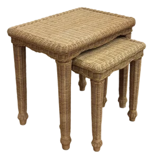 Vintage Woven Wicker Nesting Tables, a Pair
