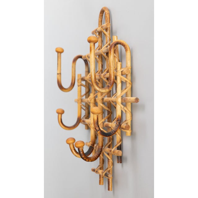 Vintage French Rattan & Bamboo Coat & Hat Rack For Sale - Image 4 of 8