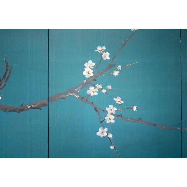 C. 1970s Japanese Style Silk Screen "Blossoming Cherry Tree" For Sale - Image 11 of 18