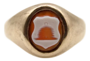 Late 19th Century Victorian 9k Gold Beehive Banded Agate Intaglio Ring, Size 8