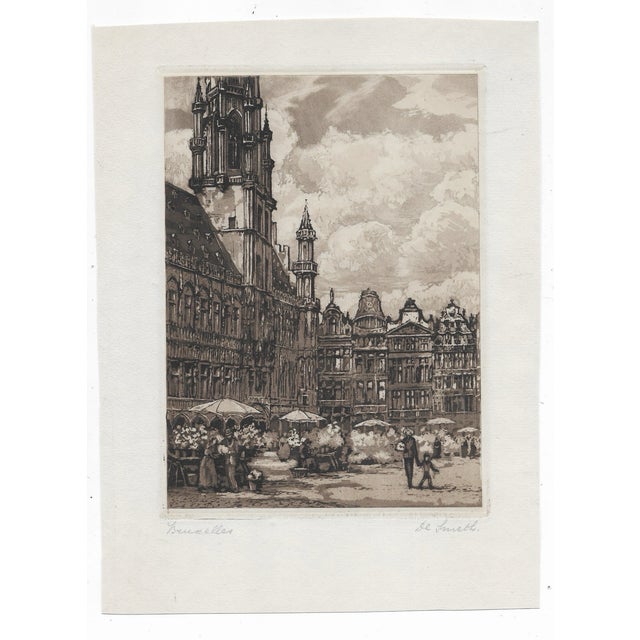 Antique Henri De Smeth (1865-1940) "Bruxelles" etching on paper, pencil signed and titled.
