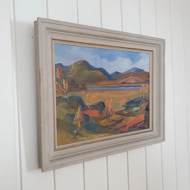 1950s Mid-Century Swedish Modernist Landscape Oil Painting by Nils Dramé For Sale - Image 12 of 18