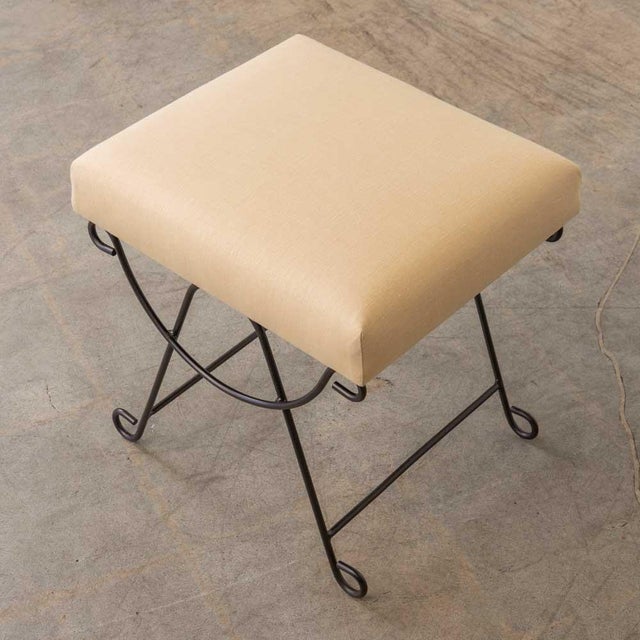 Metal Panoplie Iron Loop Stool, Yellow Linen For Sale - Image 7 of 11