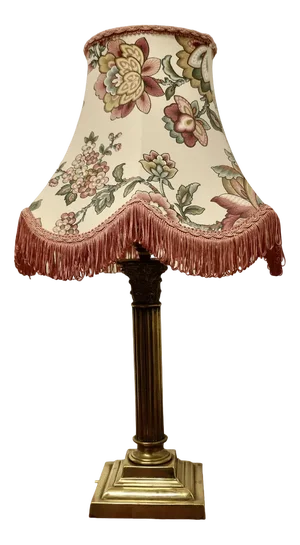 Corinthian Column Brass Table Lamp with Scalloped Linen Shade, 1920s