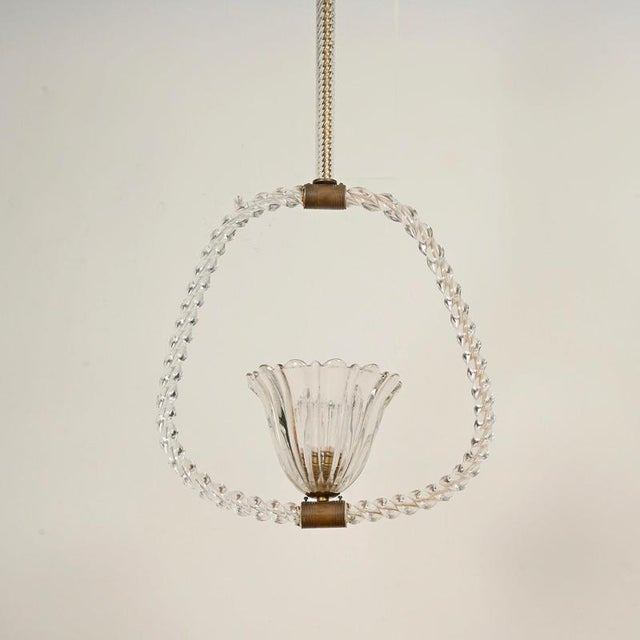 Murano Glass and Brass Flower Pendant Light from Barovier, Italy, 1940s For Sale - Image 4 of 10