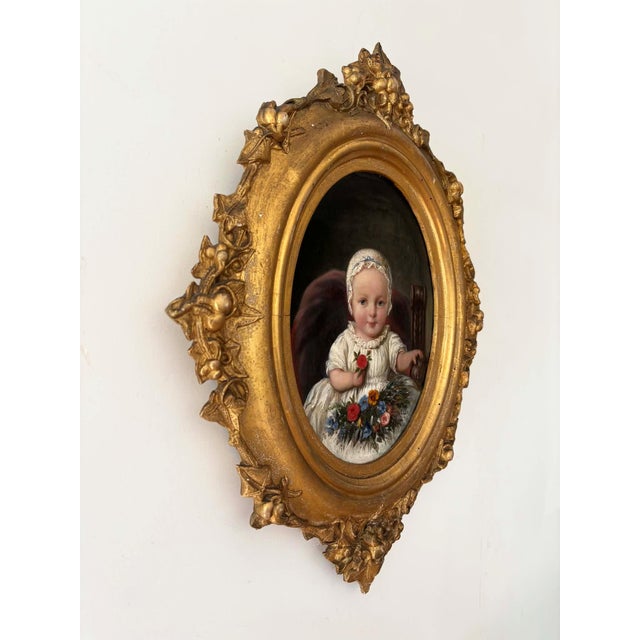 Victorian Artist, Baby Portrait with Flowers, Oil Painting, Framed For Sale - Image 5 of 10