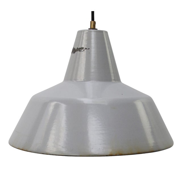 Industrial Dutch Grey Enamel Factory Pendant Light by Philips, Holland For Sale