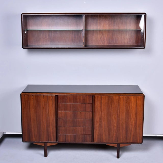 Wood Italian Mid Century Wall Cabinet in Walnut With Glass Doors and Interior Shelves For Sale - Image 7 of 9