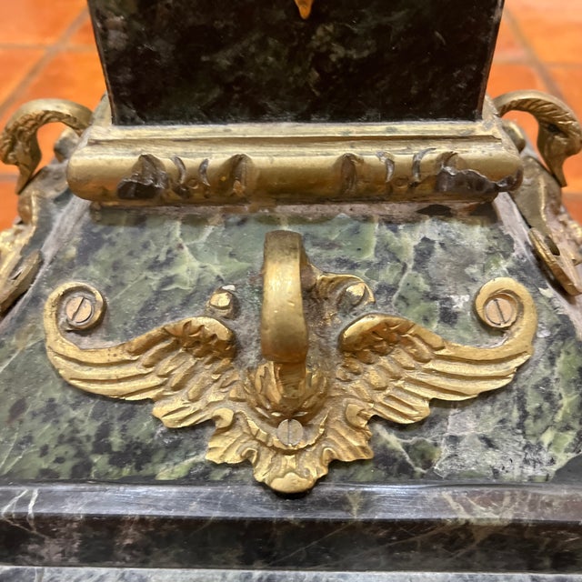 Dark Green 1990s Antique Reproduction Marble Pedestal With Bronze Work. For Sale - Image 8 of 10