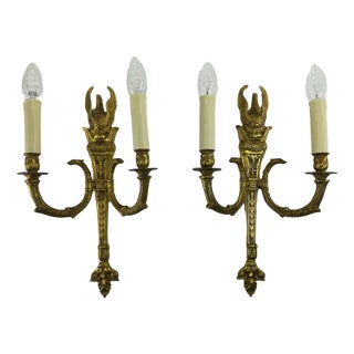 French Empire Gold Swan Wall Lamps, Set of 2 For Sale