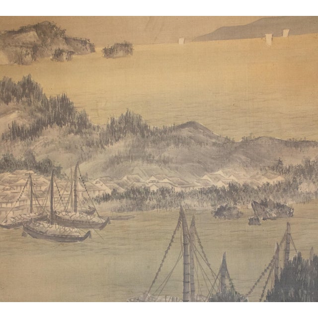 Olive XL "Seascape" by Matsunami Tōsui, Taisho Era Japanese Monochrome Scroll Painting For Sale - Image 8 of 18