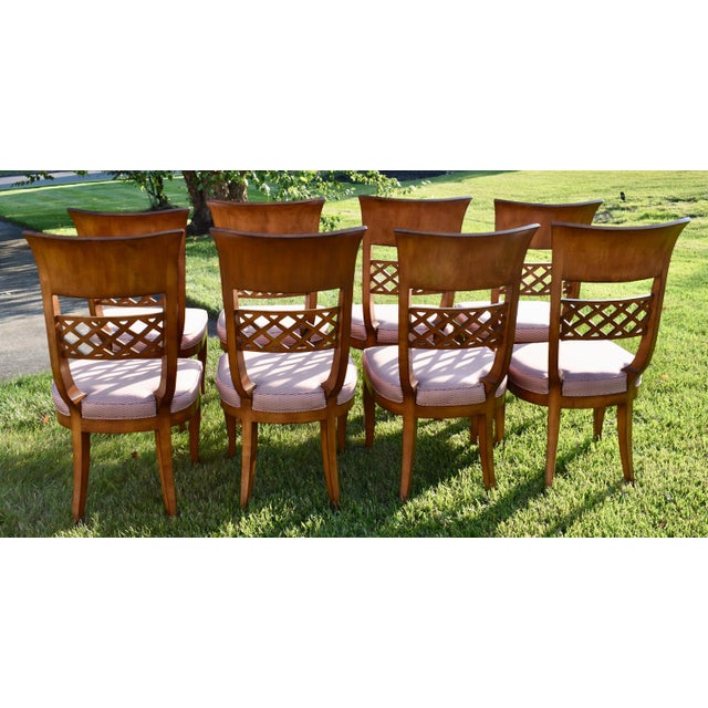 Vintage Brass Inlay Chairs Vintage Italian Regency Style Dining Chairs Set of 8 For Sale - Image 11 of 18