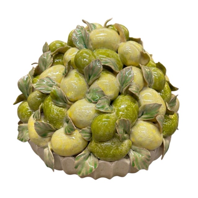 Italian Vintage Italian Majolica Ceramic Lemon and Lime Trumpet Bowl Centerpiece For Sale - Image 3 of 12