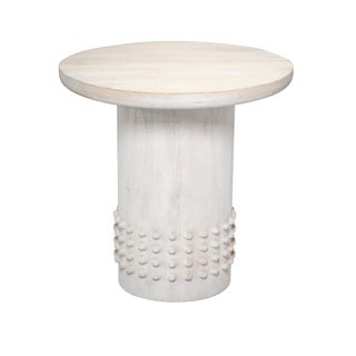 Studded Side Table, White Washed Wood For Sale