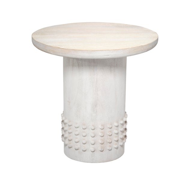 Studded Side Table, White Washed Wood For Sale
