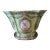 Antique Green Pheasant Bird and Floral Garland Porcelain Bowl / Brass Footed Cache Pot / Jardiniere For Sale