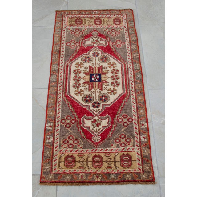 1970s Hand Made Small Turkish Rug. DoorMat Entry Decor Kitchen Mat Baht Mat - 18'' X 37'' For Sale - Image 12 of 12