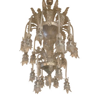 1970s Italian Style Murano Glass in Transparent Chandelier For Sale