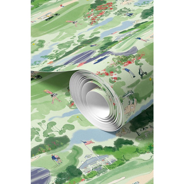 Green Golf Course Toile Grasscloth Wallpaper by House Party | 8 Yards For Sale - Image 8 of 10