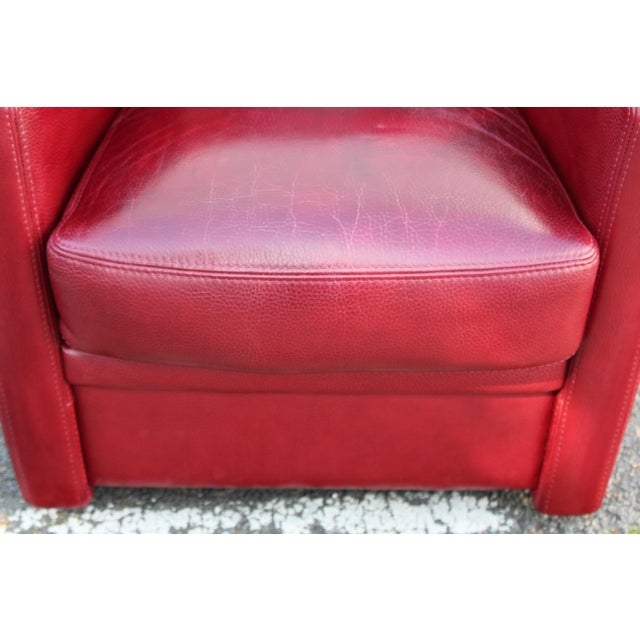 Burgundy Leather Swivel Club Chair, 1980s For Sale - Image 9 of 18