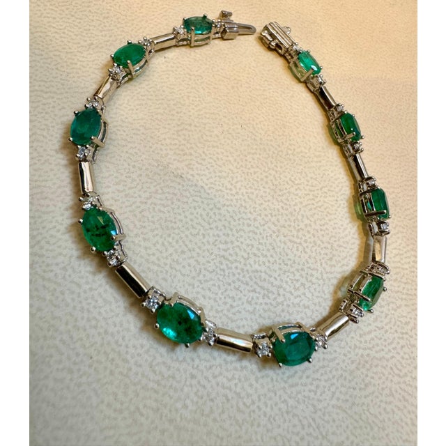 8 Carat Emerald & 1 Carat Diamond Tennis Bracelet 14 Karat White Gold, 7.25" For Sale - Image 18 of 18