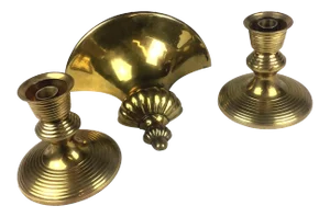 Vintage Brass Sconce and Candle Set - 3 Pieces