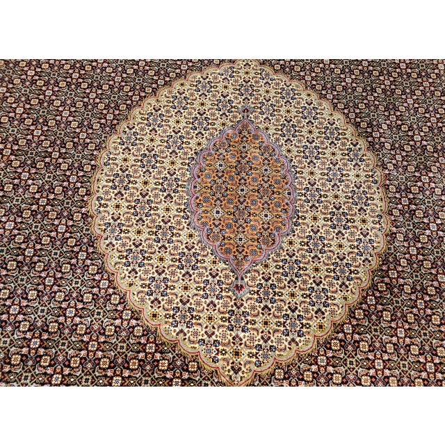 Antique Persian Tabriz Mahi Rug, Hand-Knotted Wool & Silk, Herati Geometric Pattern, Navy & Ivory, 9x12 For Sale - Image 4 of 18