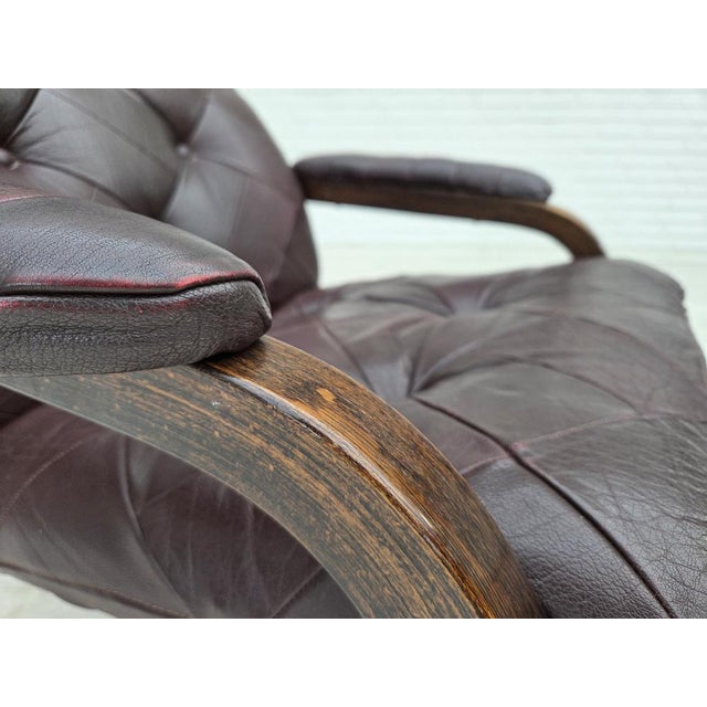 Scandinavian Lounge Chair in Brown Leather and Bentwood, 1970s For Sale - Image 15 of 18