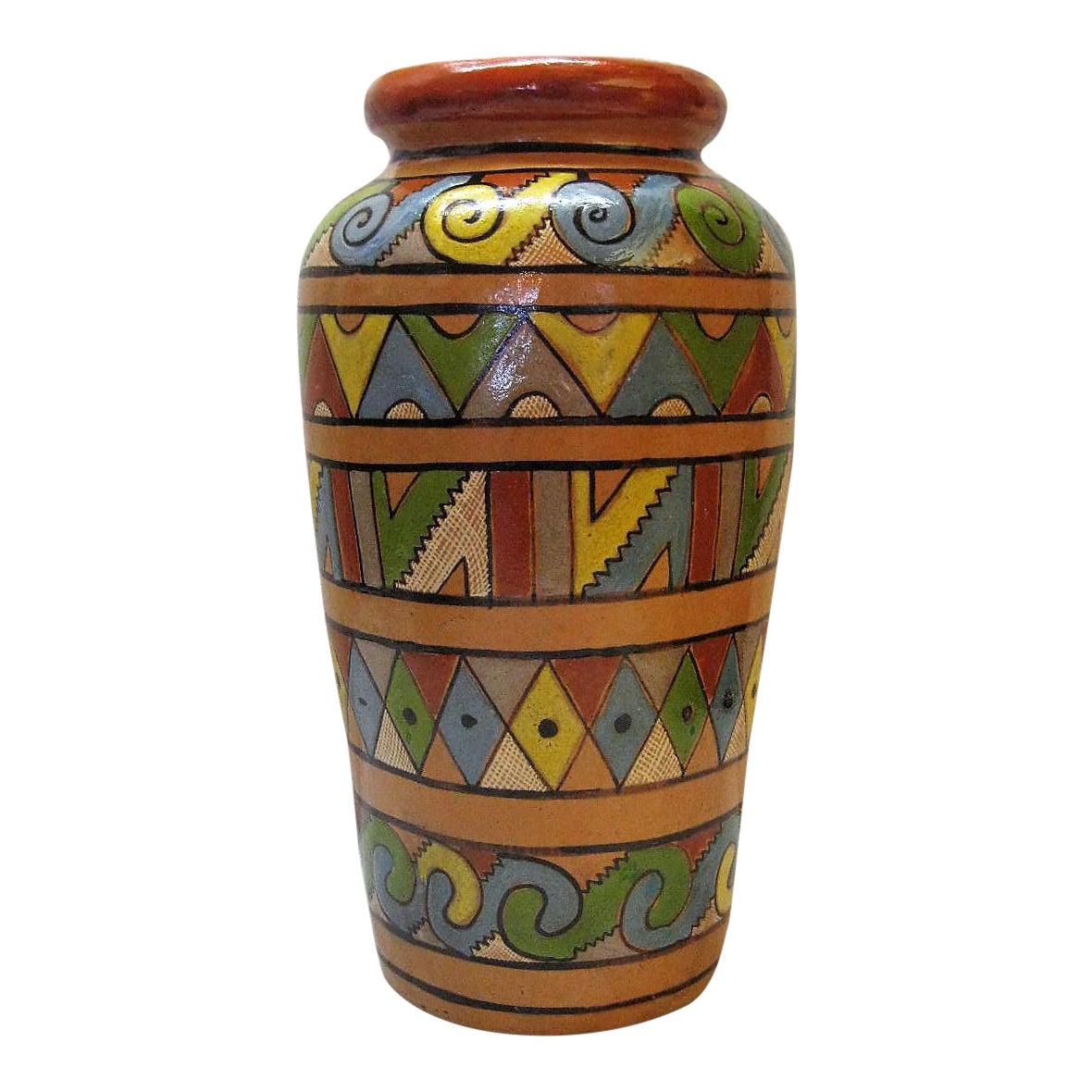 Vintage Mexican Pottery Tlaquepaque Geometric Aztec Design Vase Chairish