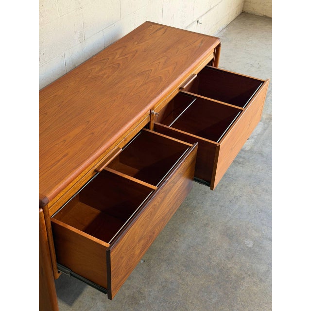 Brown Dyrlund Teak Credenza Storage Buffet Sideboard Filing Cabinet Tambour Doors Denmark 1970s For Sale - Image 8 of 13