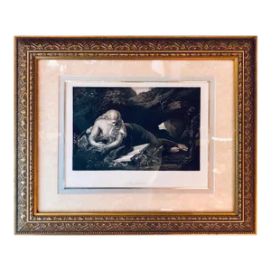 Diminutive Etching of Magdelena in a Gilt Frame Signed G. Batoni