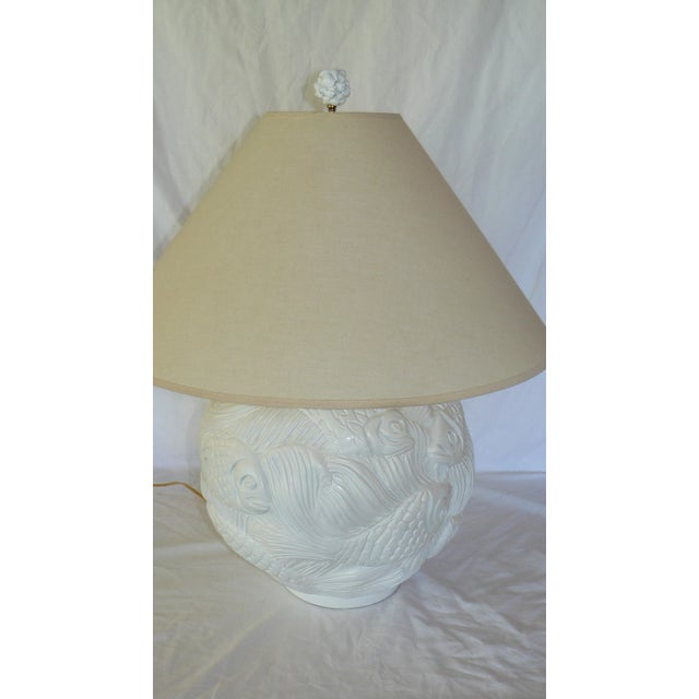 1980s 1980s Lacquered Table Lamp With Fish Original Shade For Sale - Image 5 of 13