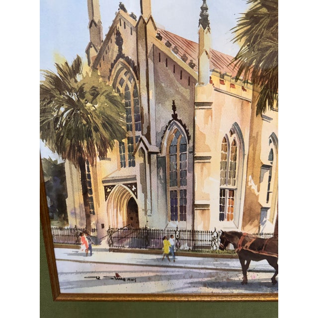 Late 20th Century Al Stine French Huguenot Church Watercolor, Framed For Sale - Image 9 of 12