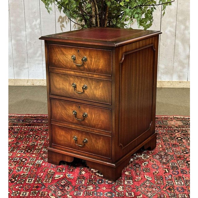 English Mahogany Office Filing Cabinet with Leather Top, 1980s For Sale - Image 3 of 12
