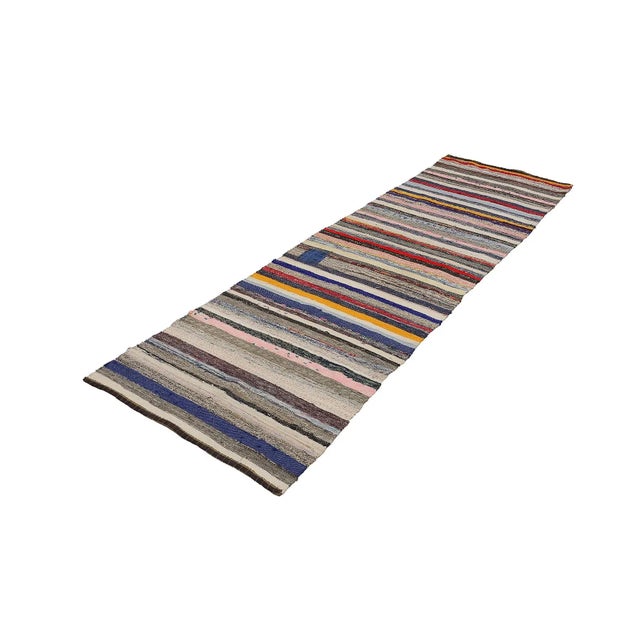 Boho Chic Mid 20th Century Colorful Striped Vintage Rag Runner For Sale - Image 3 of 7
